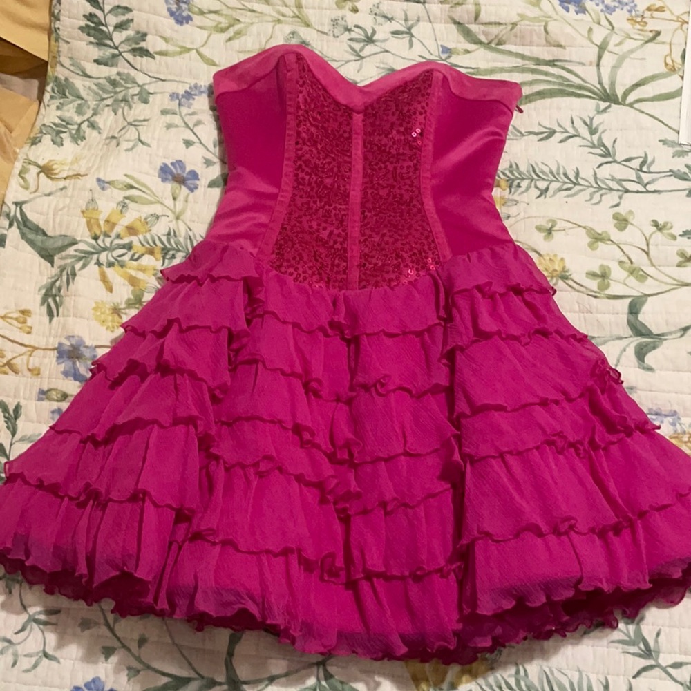 Betsey Johnson Hot Pink Ruffle Party Mini Dress
